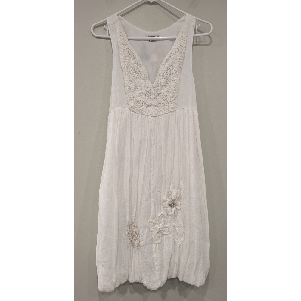 Desigual Cotton Embroidered Bubble Hem Dress Size 6
